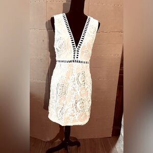 Forever 21 Cream Peek-A-Boo Waist Low V Neckline Lace Dress